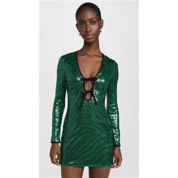 The Wolf Gang Brillo Sequin Dress Emerald Wicked Holiday Sorority Jewel Tone - Picture 2 of 7